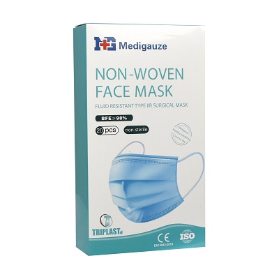 20 x Blue 3 Ply Disposable Type IIR Surgical Medical Grade Face Masks